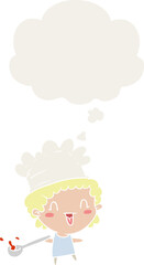 cartoon chef and thought bubble in retro style