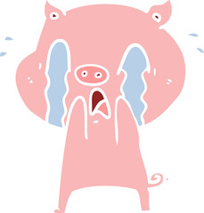 crying pig flat color style cartoon
