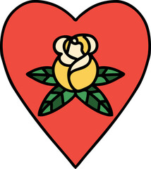 traditional tattoo of a heart and flowers