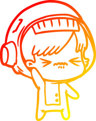 warm gradient line drawing cartoon astronaut woman