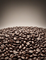 many coffee beans with white gray black background