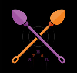 purple spear on black background, orange spear. spear logo
