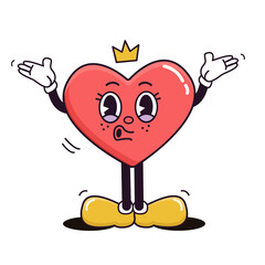 Groovy cute sticker happy heart mascot for Valentine's day