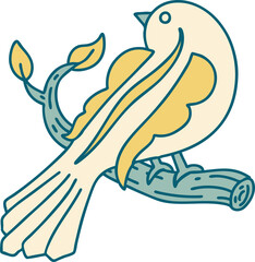 tattoo style icon of a bird on a branch