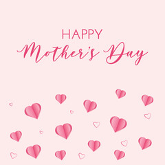 Mother's day greeting card. Pink paper hearts. Vector festive mom postcard, banner, cover, social media