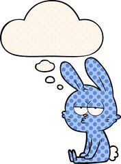 cute cartoon rabbit and thought bubble in comic book style