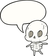cute cartoon skeleton and speech bubble