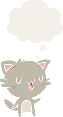 cartoon happy cat and thought bubble in retro style