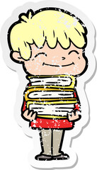 distressed sticker of a cartoon happy boy