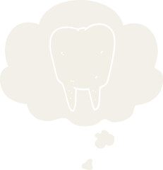 cartoon tooth and thought bubble in retro style