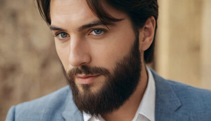 Elegant Young Brunette with Groomed Beard and Confident Smile - Headshot Portrait in Soft Light