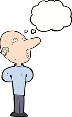 cartoon balding man with thought bubble