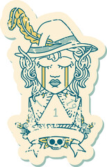 crying elf bard character with natural one D20 roll illustration