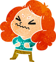 retro cartoon of cute kawaii girl