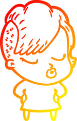 warm gradient line drawing cartoon pretty hipster girl