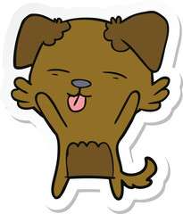 sticker of a cartoon dog sticking out tongue