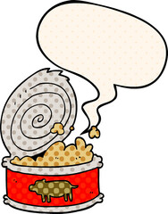 cartoon canned food and speech bubble in comic book style