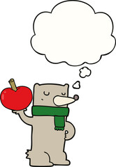 cartoon bear with apple and thought bubble