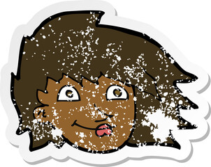 retro distressed sticker of a cartoon female face