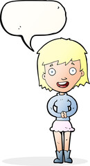 cartoon excited woman with speech bubble