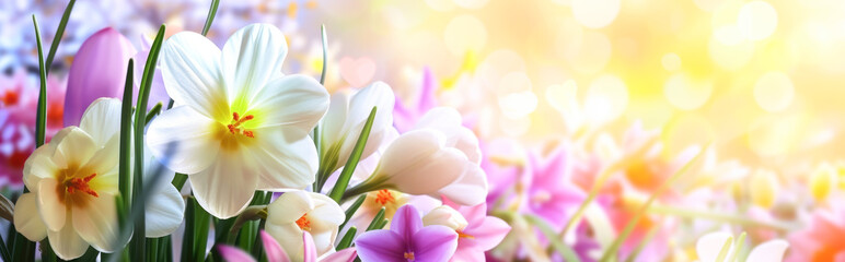 Obraz premium Spring flowers. Crocus, daffodils and tulips