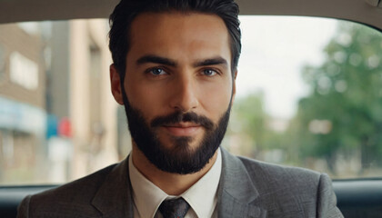 Young Elegant Man with Beard - Confident Portrait in Grey Suit