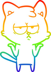rainbow gradient line drawing bored cartoon cat