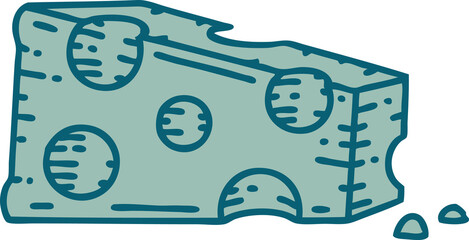 tattoo style icon of a slice of cheese