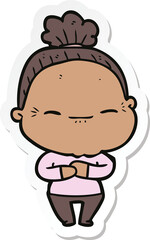 sticker of a cartoon peaceful old woman
