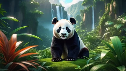 Foto op Plexiglas Cute panda sitting in the jungle. Generative AI © Sarbinaz Mustafina