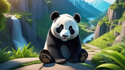 Cute panda sitting in the jungle. Generative AI