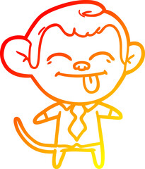 Obraz premium warm gradient line drawing funny cartoon monkey wearing shirt and tie
