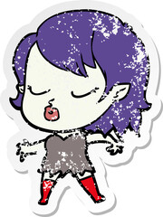 distressed sticker of a cute cartoon vampire girl