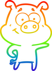 rainbow gradient line drawing cartoon pig pointing