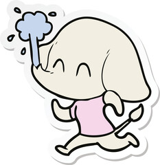 sticker of a cute cartoon elephant spouting water