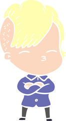 flat color style cartoon squinting girl