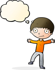 cartoon happy boy with thought bubble