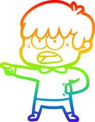 rainbow gradient line drawing worried cartoon boy