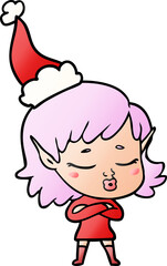 pretty gradient cartoon of a elf girl wearing santa hat