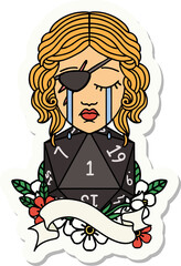crying human rogue with natural one D20 roll sticker
