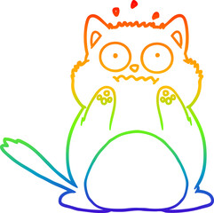 rainbow gradient line drawing cartoon worried cat