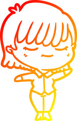 warm gradient line drawing cartoon woman