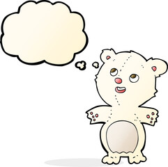 cartoon happy little polar bear with thought bubble