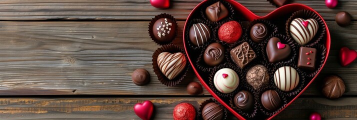 heart shaped box of chocolates for Valentine's day, copy space