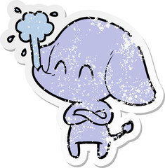 distressed sticker of a cute cartoon elephant spouting water
