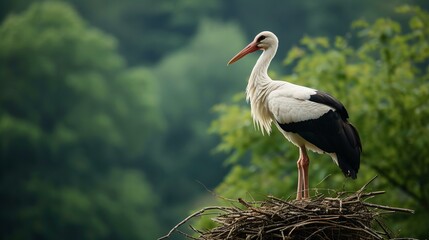 stork in the nest - obrazy, fototapety, plakaty