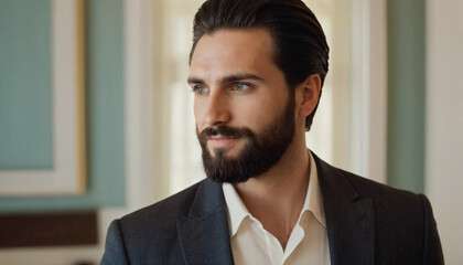Young Elegant Brunette in Tie, Groomed Beard and Confident Smile - Soft Light Headshot