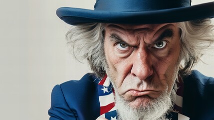portrait of angry uncle sam looking at camera - obrazy, fototapety, plakaty