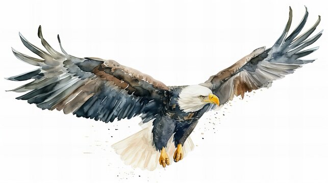 watercolor picture of flying eagle, isolated on white