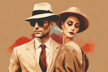 illustration of a couple, beige background